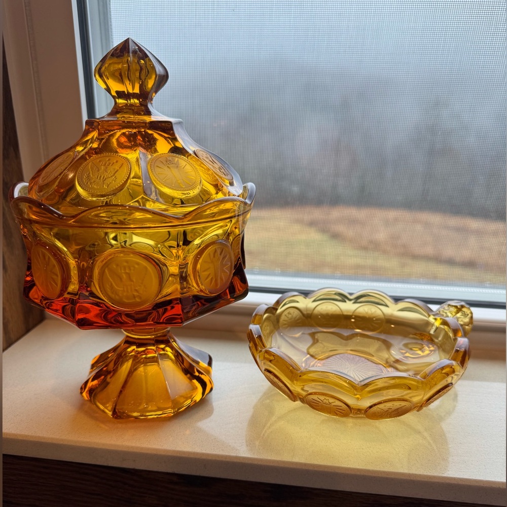 Vintage FOSTORIA AMBER Coin Glass Set
